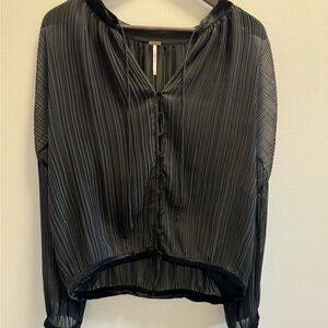 Free People Shirt Black in medium with velvet trim and buttons